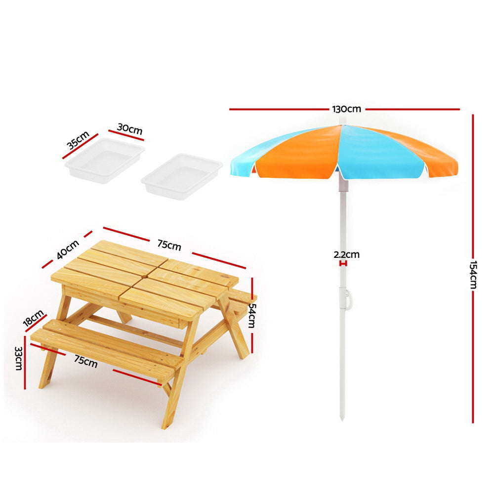 Kids Outdoor Table and Chairs Picnic Bench Umbrella Set Water Sand Pit Box