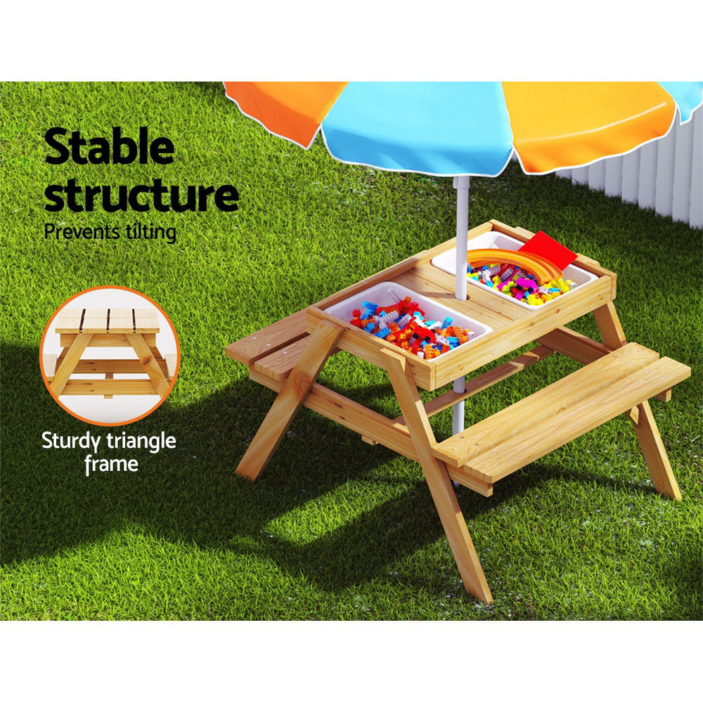 Kids Outdoor Table and Chairs Picnic Bench Umbrella Set Water Sand Pit Box