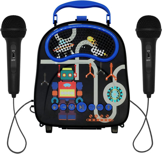 GOMINIMO Kids Portable Karaoke with Two Microphones (Rectangle, Black Robot)