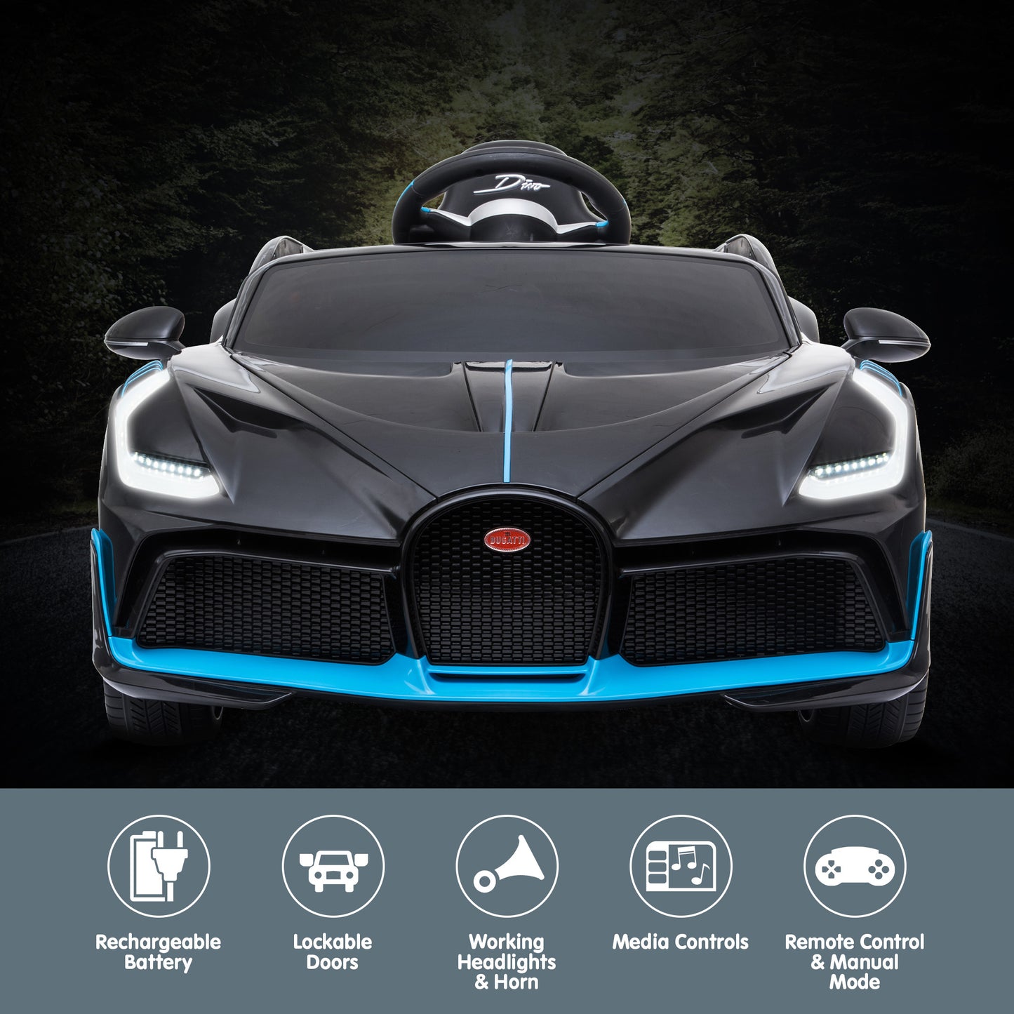 Bugatti Divo Kids Electric Ride On Car - Black