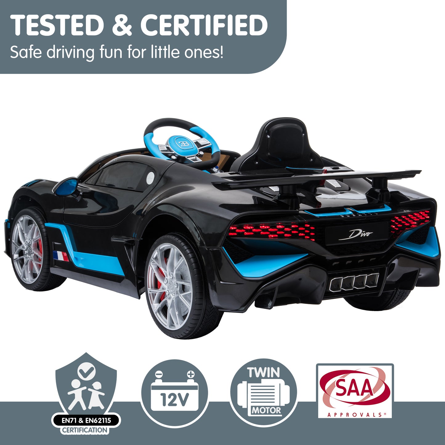 Bugatti Divo Kids Electric Ride On Car - Black