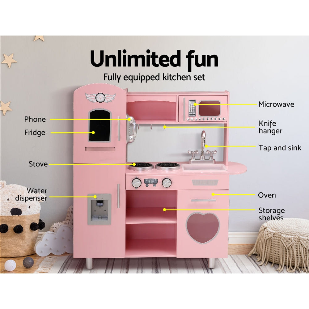 Kids Kitchen Play Set Wooden Pretend Toys Cooking Children Food Pink